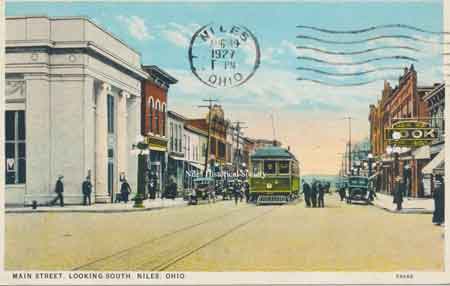 Main Street looking south, the Dollar Bank (white marble building) was built in 1918.