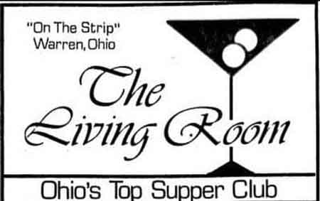 Advertisements for Cherry’s Top of the Mall, The Living Room and the Aloha restaurants on the Strip in Niles, Ohio. ca 1970s