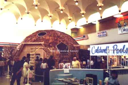 Photo taken of the model geodesic dome house displayed inside the Eastwood Mall, spring, 1985.