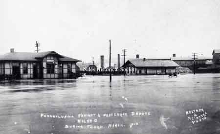 Pennsylvania RR station after the flood has begun to recede. 