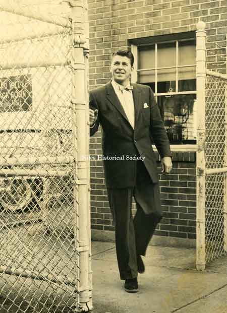 Ronald Reagan at gate entrance.