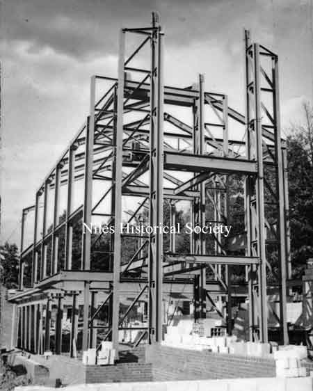 Steel girders forming the structure of the church.