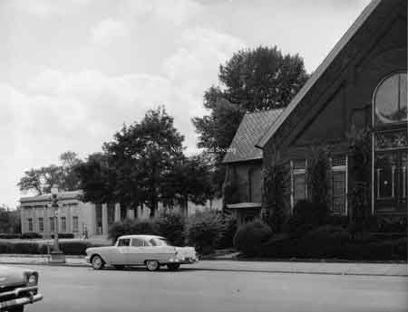 A view of the First Presbyterian Church in its original location on the corner of Church and Main Streets shortly before it would be razed and land donated to the McKinley Memorial Association.