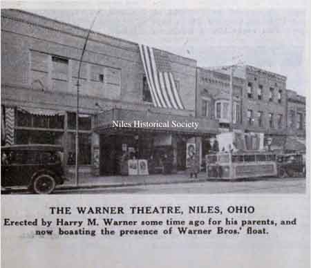 The Warner Theatre, as it appeared in 1921, was built by Harry M. Warner with a Warner Brother's float at the curb on State Street.