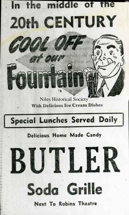 The Butler Soda Grille was located next to the Robins Theatre on South Main Street.