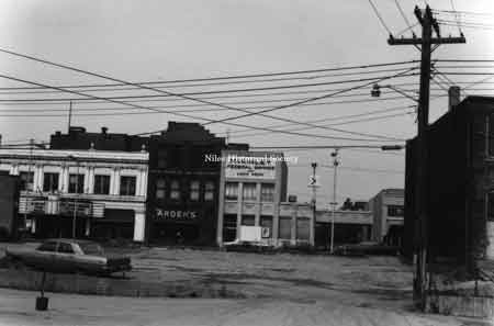 Photo taken of McKinley Federal Savings and Loan, and the Arden Building, (now The Old Main Ale & Chowder House) located on the site of the McKinley home in downtown Niles before urban renewal.