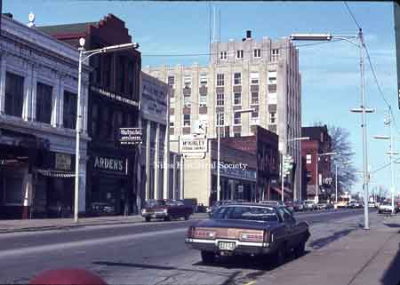 Photograph of Arden's Fine Furnishings Store and McKinley Federal Savings and Loan Building, ca 1973.