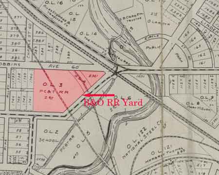 Location of B&O Yard on 1918 map.