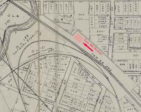 Location of Erie station on 1918 map.