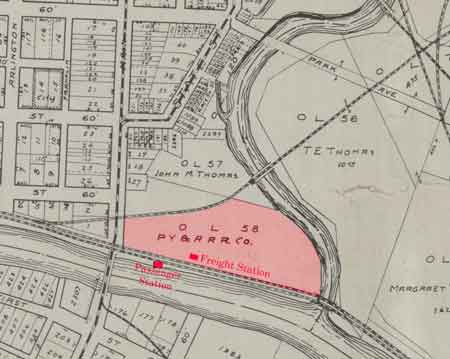 1918 map shows location of PRR yard.