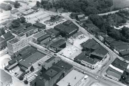 A collection of aerial maps of downtown Niles, Ohio taken by Paul Ingledue prior to urban renewal in 1976.