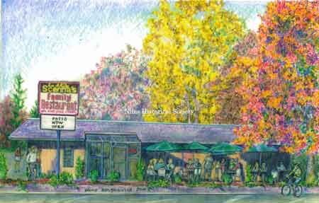 Dave Birskovich drawing of Scenna's Restaurant.