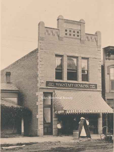 This is a picture of Wagstaff & Jenkins Drugs located at 17 South Main Street and built in the late 1880's.