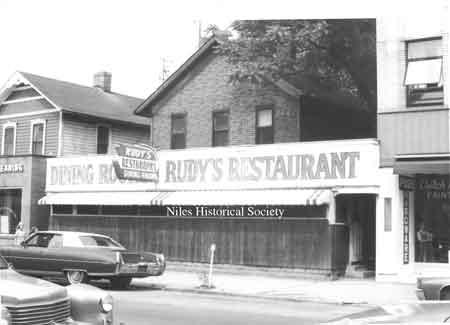 Photo taken of Rudy's Restaurant located at 21 North Main Street (east side) in downtown Niles before urban renewal. Dated June 27, 1972.