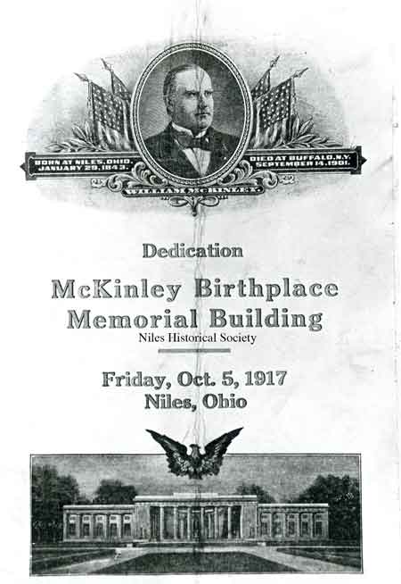 A photo of the front cover of the program used for the dedication of the McKinley Memorial on October 5, 1917. The Honorable William Howard Taft was the guest speaker. 