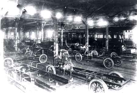 Interior view of the Niles Car & Manufacturing Company about 1915 when the streetcars were being phased out and truck chassis were being built.