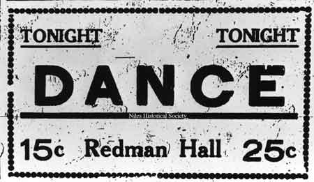 An advertisement for a Redmans Lodge dance at the Redman Hall. It appeared in the October 17, 1914 edition of the Niles Daily Times.