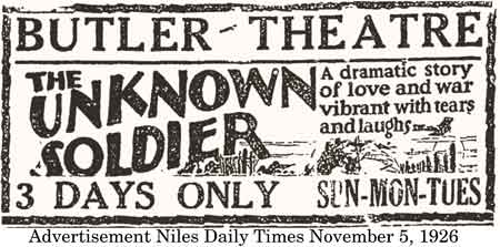 The Butler Theatre ad for a silent film in 1926