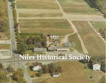 Aerial view, looking east and south, of the intersection of State Route 422 and Niles-Vienna Road taken in 1973. 