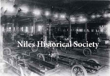 Inside the Niles Car & Manufacturing Co. about 1915 when the streetcars were being phased out and truck chassis were being built.