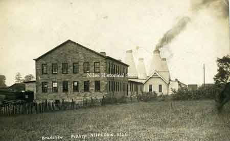 A photo of the Bradshaw Pottery in Niles in Roundstown, it was built on the P.Y. & A right of way and Hunter Street. Construction began in April 1901.