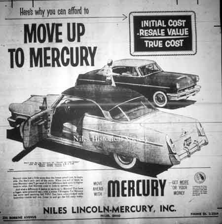 Advertisement for the 1954 Mercury on sale at Herb Stein's Linciln-Mercury dealership.