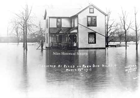 Marooned by flood on Park Avenue Niles Ohio March 26th, 1913.