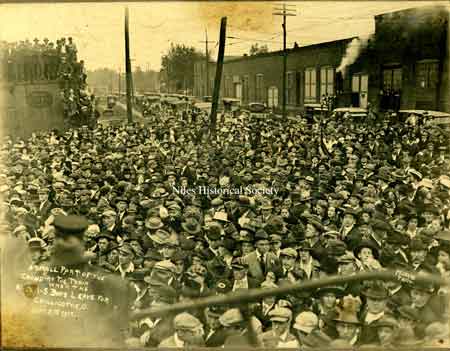 A small part of the crowd at the Erie train depot when the Niles boys left for Chillicothe, Ohio for WWI.
