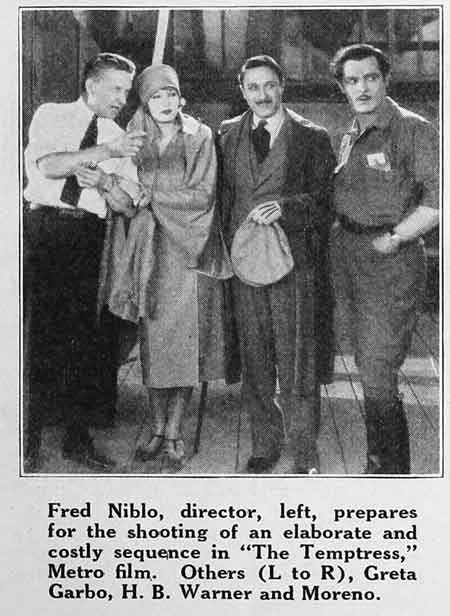 Harry B. Warner pictured with movie star, Greta Garbo and actor Moreno.
