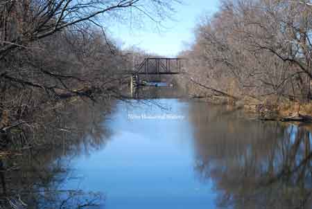 View of the old Niles-Lisbon railroad bridge spanning the Mahoning River.