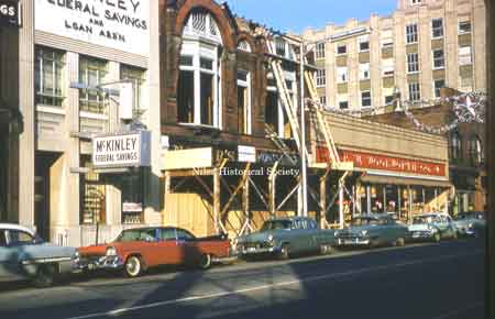 Photograph of Arden's Fine Furnishings Store and McKinley Federal Savings and Loan Building, ca 1963.