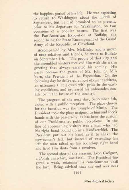 Page of the proposal to build a monument and memorial to William McKinley at Niles, Ohio, the place of his birth. 