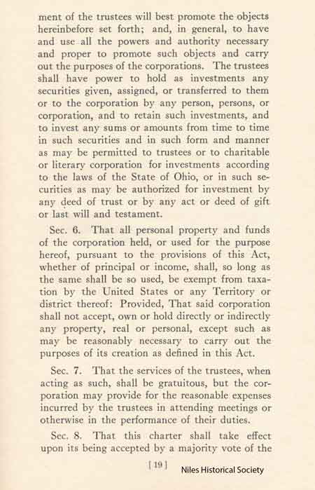 Page of the proposal to build a monument and memorial to William McKinley at Niles, Ohio, the place of his birth. 