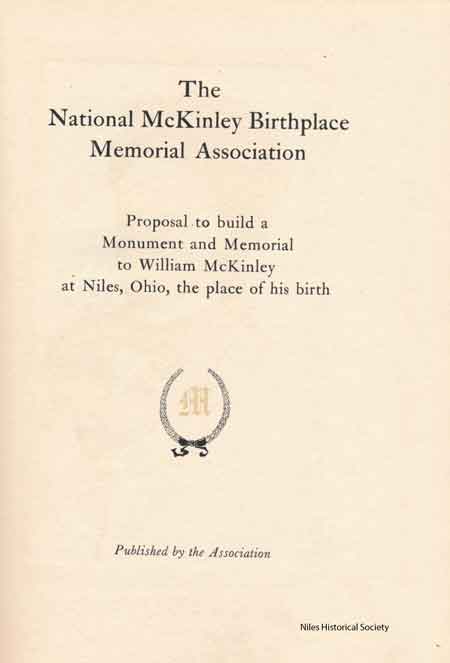 Page of the proposal to build a monument and memorial to William McKinley at Niles, Ohio, the place of his birth. 