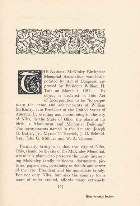 Page of the proposal to build a monument and memorial to William McKinley at Niles, Ohio, the place of his birth. 