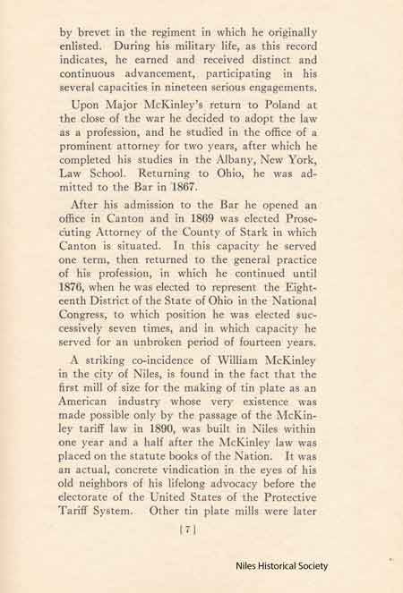 Page of the proposal to build a monument and memorial to William McKinley at Niles, Ohio, the place of his birth. 