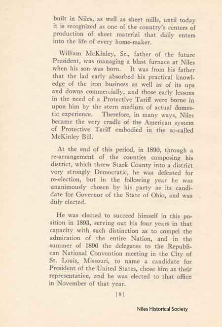 Page of the proposal to build a monument and memorial to William McKinley at Niles, Ohio, the place of his birth. 