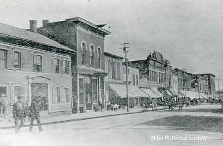 Closer view of the buildings on the east side of South Main Street.