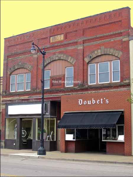 Doubet jewelry store in the Holeton Building near the bank building. The Holeton Building is the oldest remaining brick building and was built in 1887.
