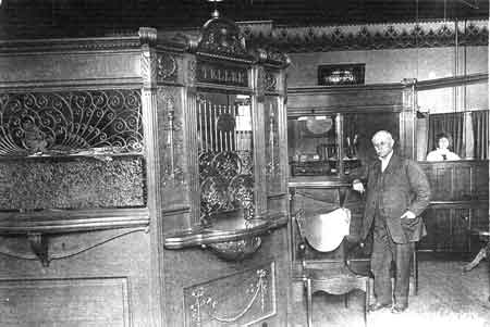 Inside view of the bank where George and Allie Taylor worked, Home Federal and Savings, 1914.