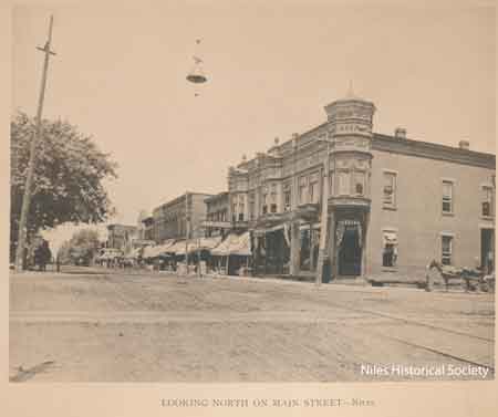 View of the Hartzell Building built in 1889 on the northeast corner of the intersection of South Main Street and Mill Street (later East State Street.