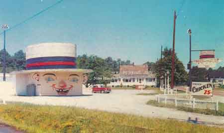 Another old landmark is the red, white, and blue hat that is the home of the Army and Navy Garrison 422. It was formerly the Hat–O–Mat