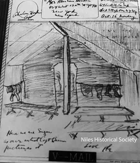 Drawing of the interior of the tent Dr. Hoodin shared with other Doctors.