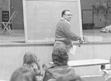 Teaching in the Niles McKinley High School auditorium, 1978.