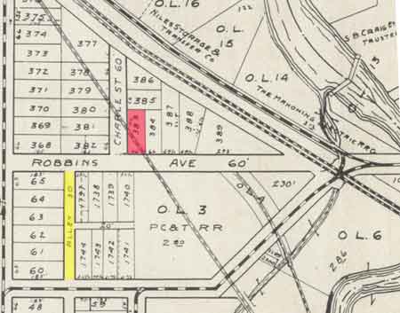 The 1915 Sandborn fire map shows the location of Sarah White Infante’s grandmother’s house at 124 Robbins Avenue.