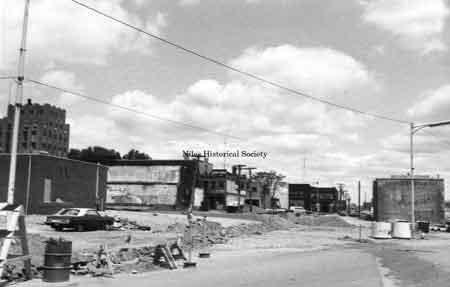 Photo taken after the commencement of urban renewal. This is Pine Alley looking north in downtown Niles.