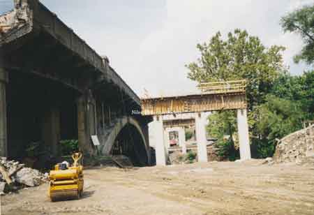 View of Main Street Viaduct being demolished