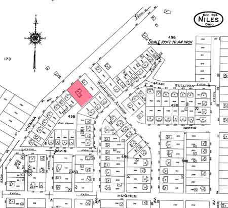 The 1924 map of the area involved with the Stein home property marked in red.