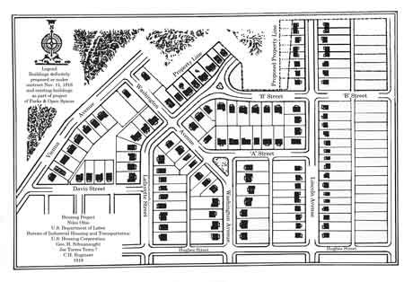 Open area surrounded by government houses would later become a city playground in 1955.